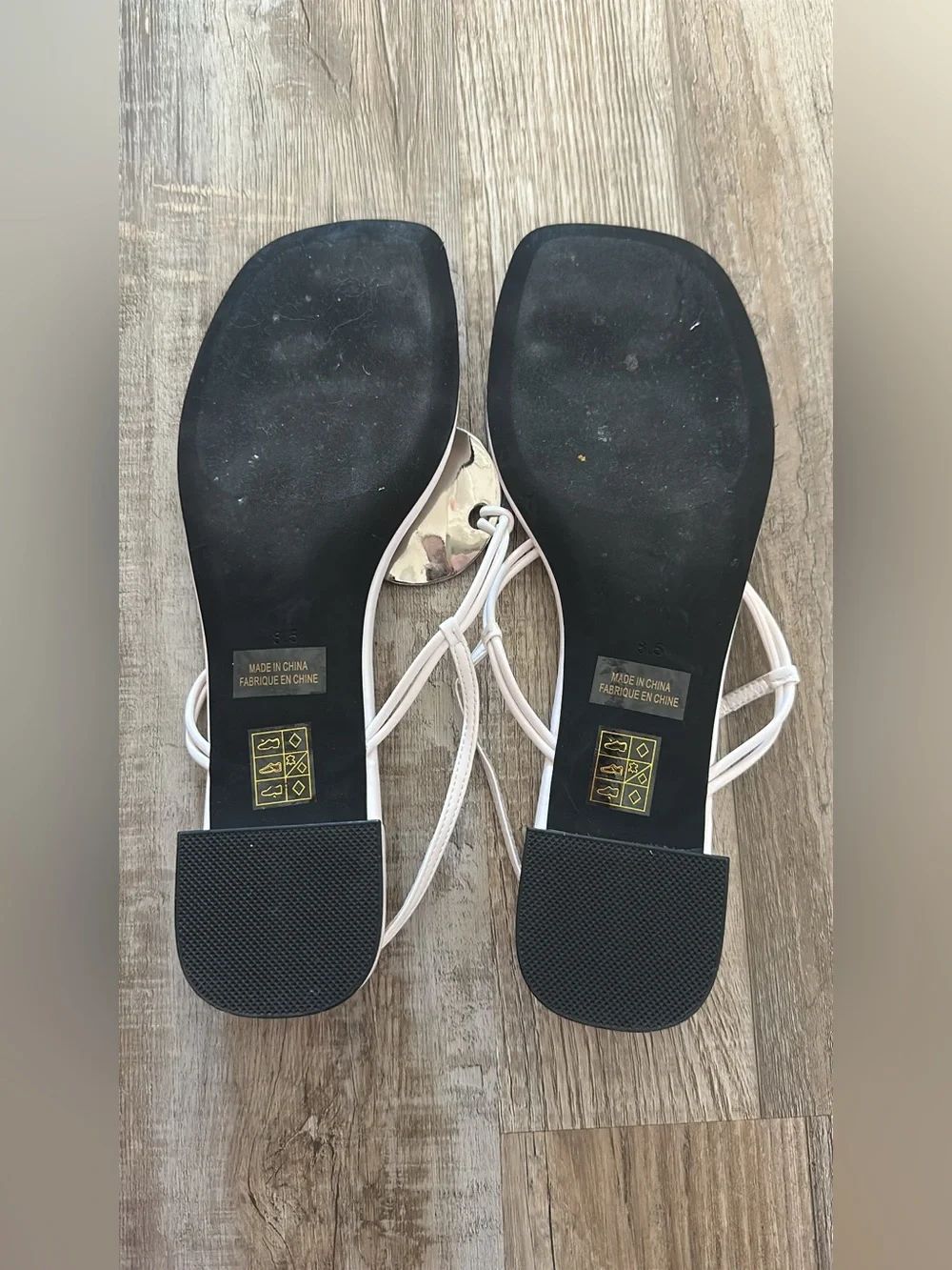 Jeffrey Campbell White Leather Thong Sandals with Silver Accent